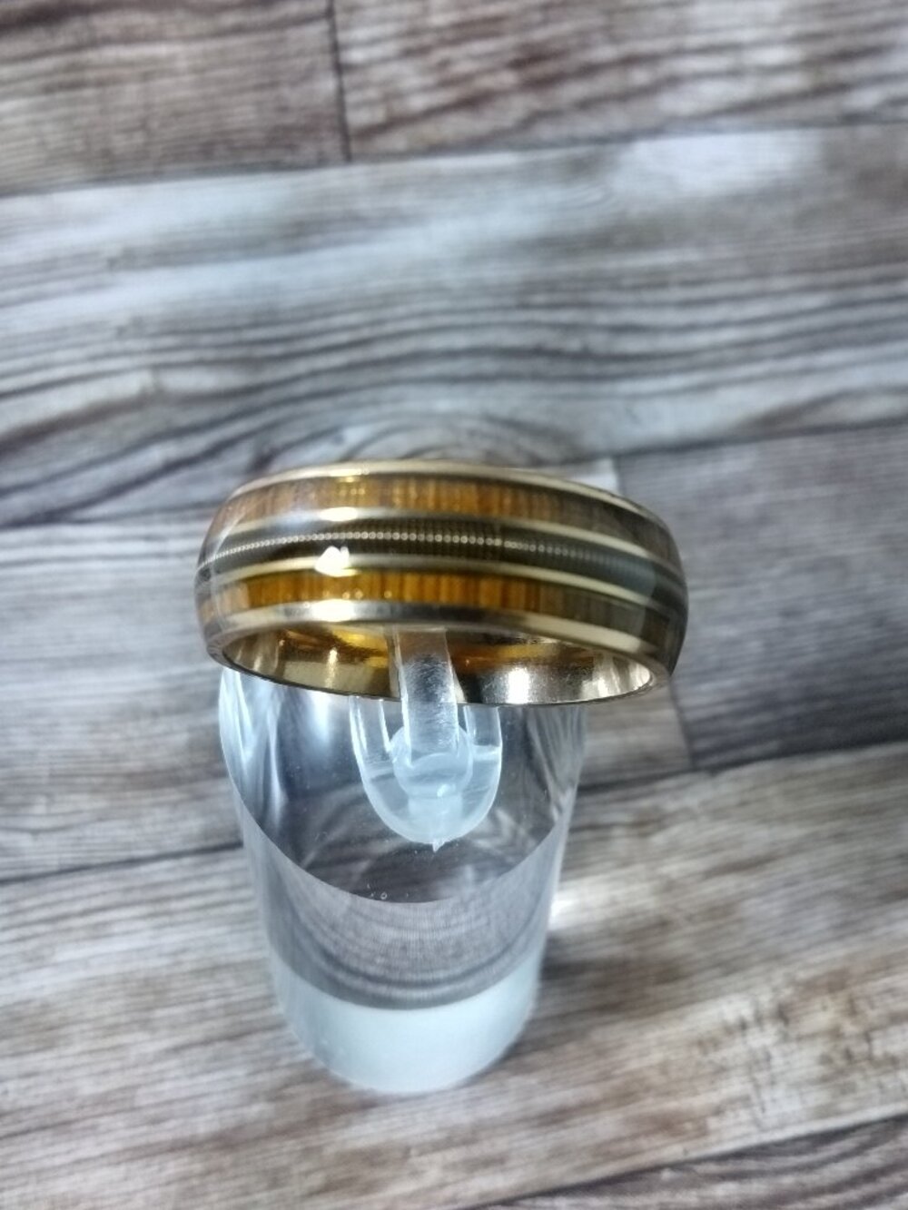 New, Sizes 11,12,13, Stainless Steel Band - Wood Grain Pattern Inlay